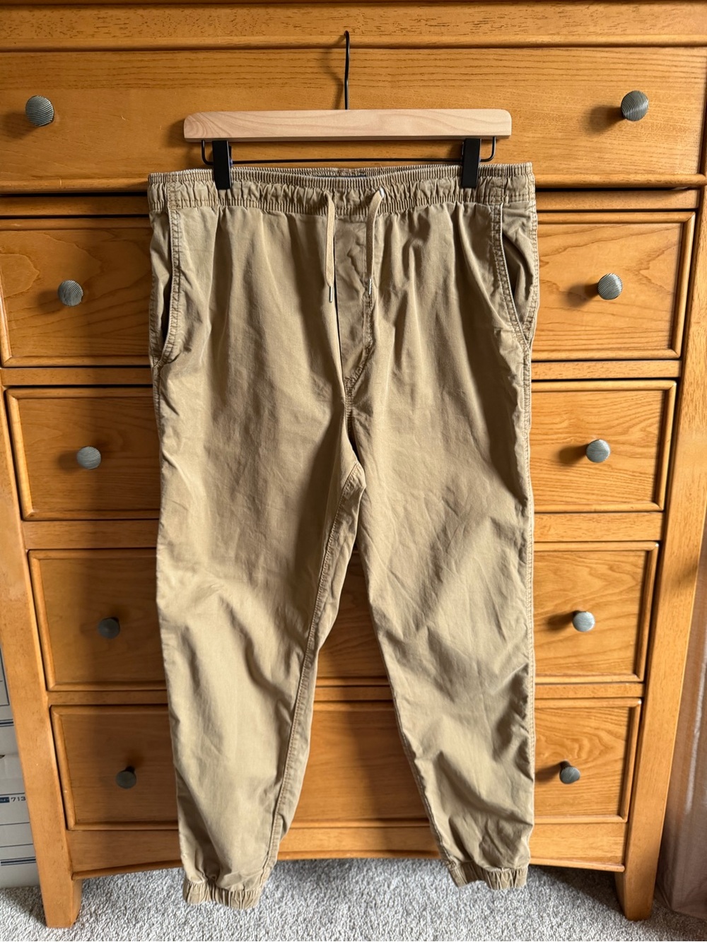 American Eagle Flex Jogger Pants Mens Khaki Flat Front Drawstring Size M Active
